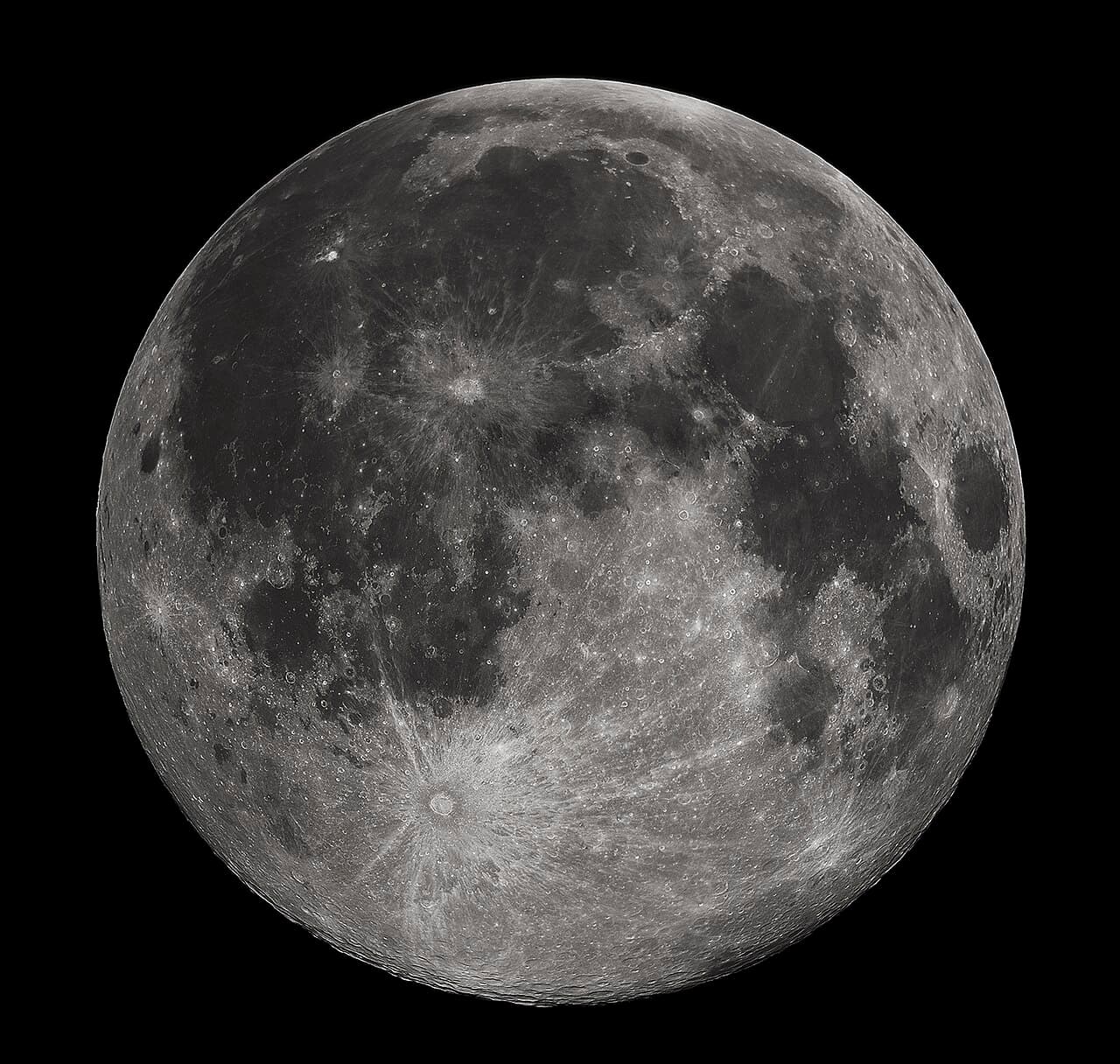 A full moon showing the light and dark patches that people around the world interpret as the 'Man in the Moon'.