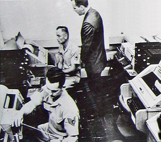 A room with teleprinter machines and office equipment used as the US terminal of the hotline.