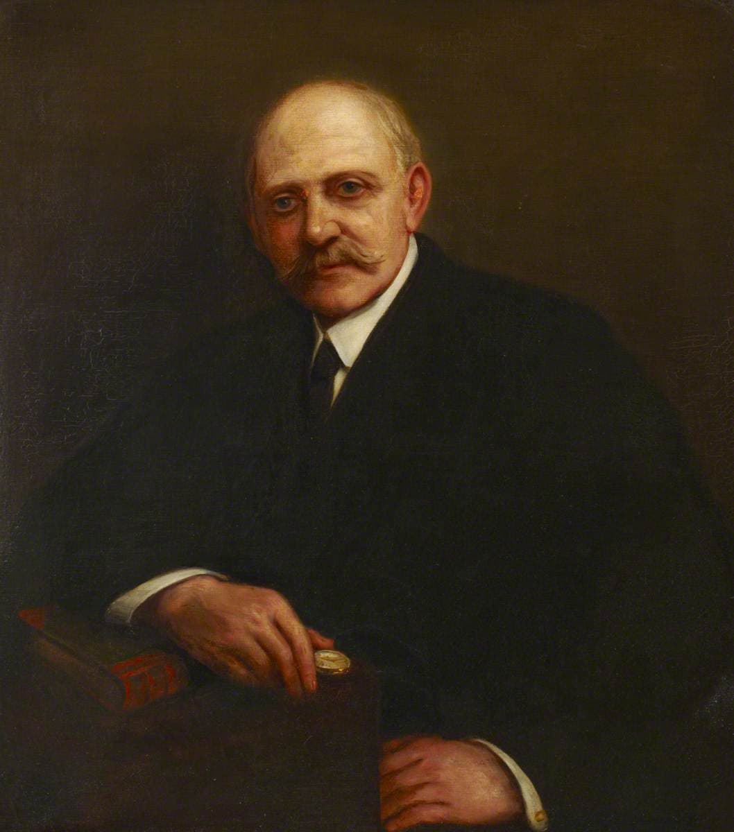 An oil painting portrait of William Willett, the British builder who campaigned for daylight saving time.